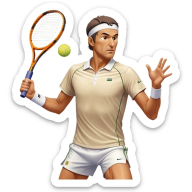 Cinematic Realistic portrait of Goran Ivanišević, depicted as an iconic tennis player in dynamic motion with detailed athletic gear and intense focus, illuminated by bold stadium lighting that accentuates his competitive spirit. sticker
