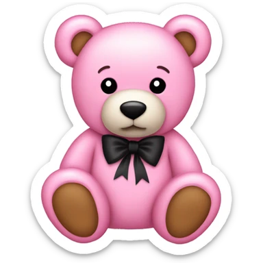 Pink teddy bear with a black bow sticker