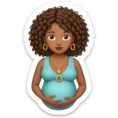 Very dark brown skin woman, pregnant with curly brown hair, head neck and abdomen only sticker