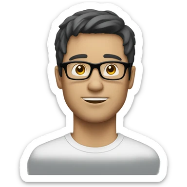 white male with straigt short dark hair, rectangular glasses sticker