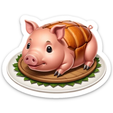 Create an emoji-style whole lechon. Crispy shiny roasted pig on a platter, festive and simple sticker