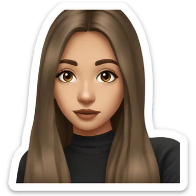 A 22 yo girl with brown long straight hair in black long sleeve is taking a picture in the mirror  sticker