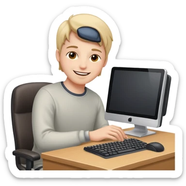 smiling face at a computer keyboard, peaceful and focused sticker