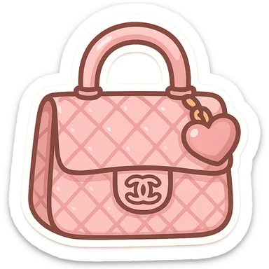 pink Chanel purse with a heart charm, cute and exaggerated chibi stickers style sticker