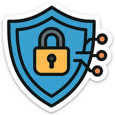 shield with a lock and subtle digital circuit lines, clean lines, professional, for an information and cybersecurity expert sticker