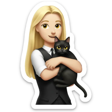 blonde girl with big butt holding fat tuxedo cat sticker