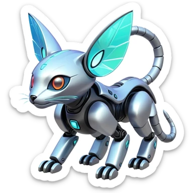  exotic tropical iridescent cyber-Protogen-Fakémon-Pokémon-Vernid-robot-feline-creature sticker