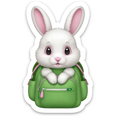 baby white rabbit wear green backpack sticker