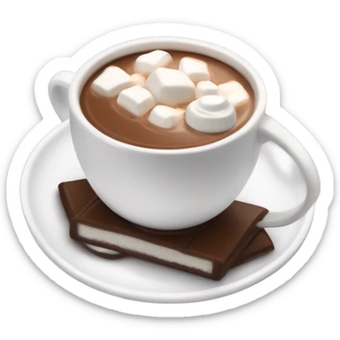 Hot chocolate in white cup with souser and marshmallow cream burned sticker