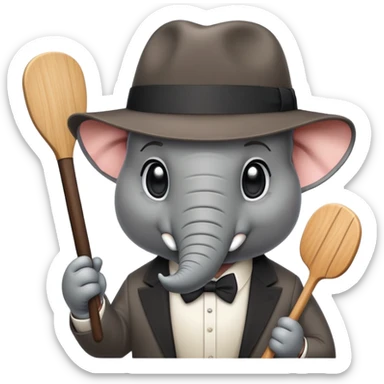 elephant mafia boss with fedora hat holding a paddle sticker
