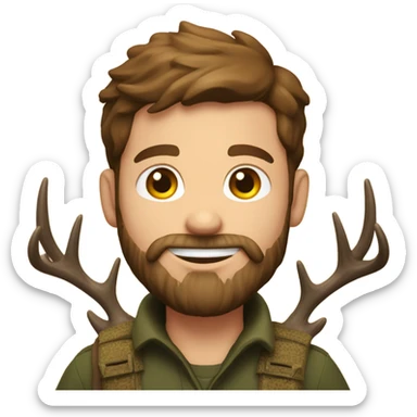 Hunting guy with beard and brown hair with deer and happy birthday sign behind him sticker