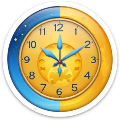 can you make me a clock emoji with the left side being a sunrise and the right side being a moon sticker