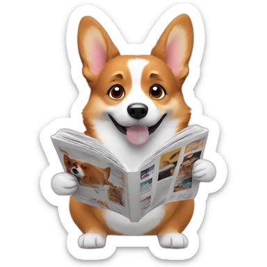 corgi reading a magazine sticker