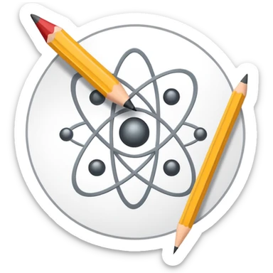 exam paper with an atom symbol and a pencil sticker