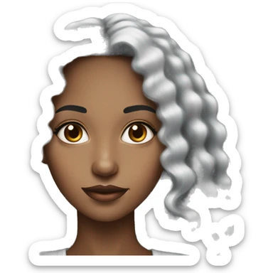 pretty black woman with super long black curly hair and brown almond eyes with white top with small nose and full lips sticker