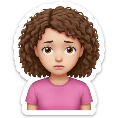 Young girl with unkempt curly hair and a pink T-shirt, looking sad and discouraged sticker