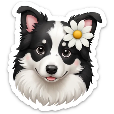 A cute  little  Black and white Border Collie and flower sticker