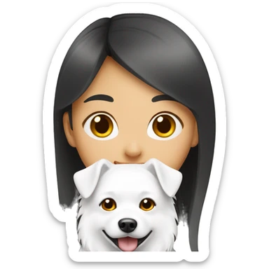 asian girl with Japanese spitz dog sticker