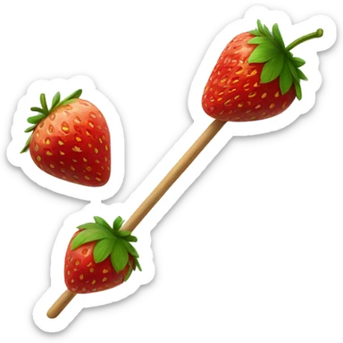 Two strawberries on a wooden stick sticker
