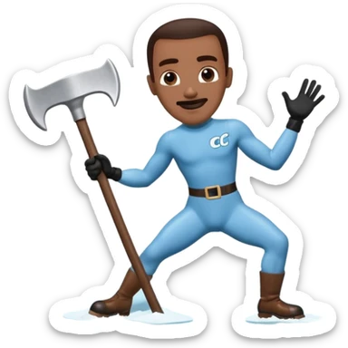 Frozone retro sticker, sliding on ice, playful expression, vintage sticker look written "c'est carré dans l'axe" sticker