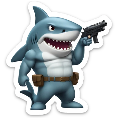 Shark with a gun and a body very muscular  sticker