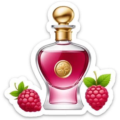 AVON women's perfume bottle next to raspberry bottle sticker