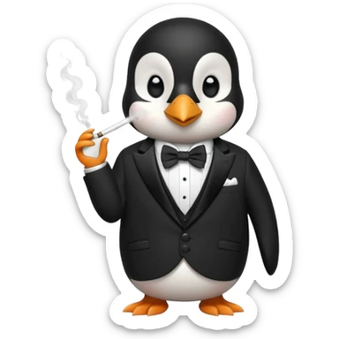 create a genius penguin wearing a classic Dior smoking sticker