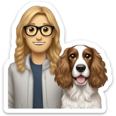 Springer spaniel with man and girlfriend light hair and glasses sticker
