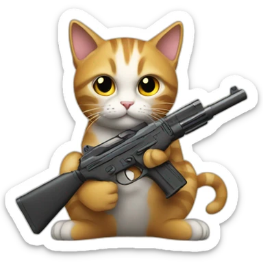 cat hold a gun sticker