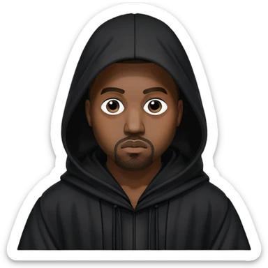 Kanye is wearing a long black robe with a tall, pointed hood that covers their entire face, except for a small opening where one eye is visible. sticker