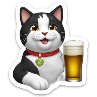 black and whit beer drinking cat sticker