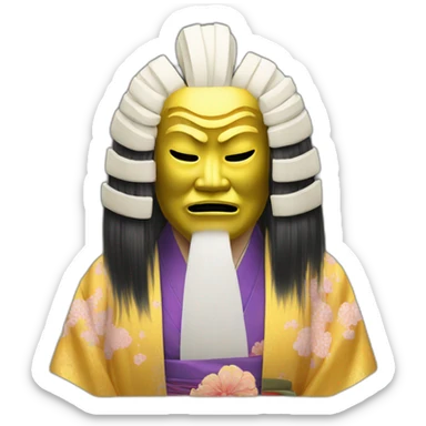 noh-mask-longhair-japanese-kimono-massive-man sticker