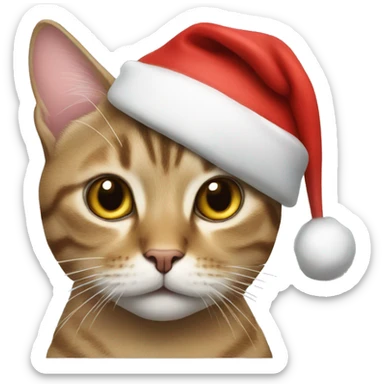 A tabby cat with a Santa hat on sticker