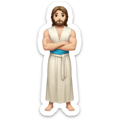 fullbody jesus christ jacked, sleeveless white robe and arms crossed sticker
