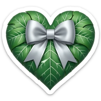 leafy heart with a silver bow and heart pattern on the bow sticker