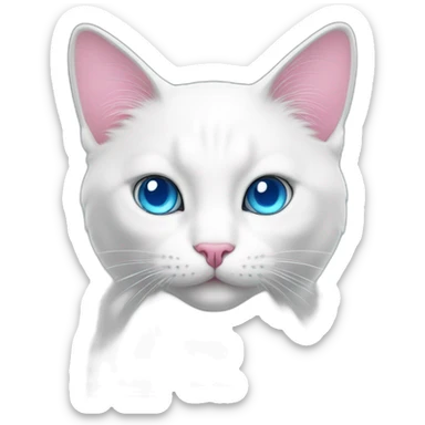 White cat with blue eyes and pink muzzle sticker