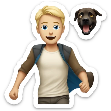 blond boy with blue eyes running with his malinois dog sticker