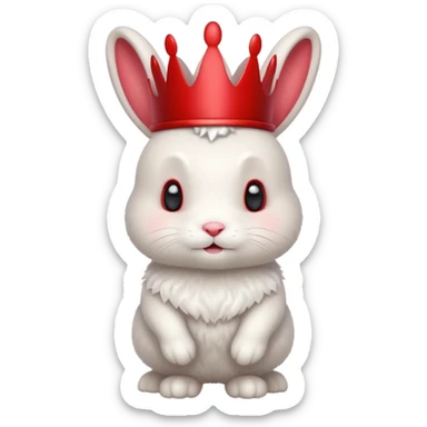 white cute bunny with red crown, funny, standing sticker