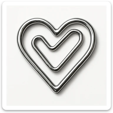 heart-shaped paper clip, realistic metallic style sticker