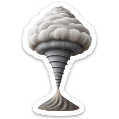 3D render of Tornado, miniature weather phenomenon, volumetric particle effects, swirling dusty grey funnel cloud, elemental energy, emoji style, isolated on white background --v 6.0. sticker