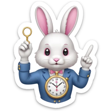 white bunny with a clock on his hand signaling the clock with his finger sticker