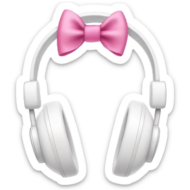 White headphones with a pink bow on the side of them sticker