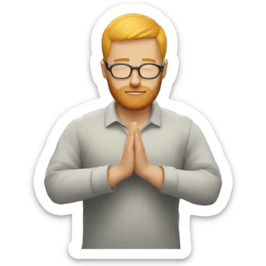 man with orange beard and short blond hair as he praying with glasses on sticker