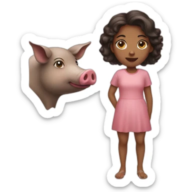 a girl with a pig's head sticker