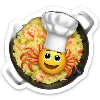 shrimp dresses as a chef cooking fried rice in a skillet sticker