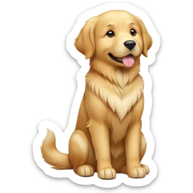 cinematic-[golden retreiver]-realistic-full-body-sitting-emoji,-tail-resting-loosely-beside-its-paws,-head-tilted-dramatically,-sleek-[golden]-fur,-simplified-yet-realistic-focused-features,-highly-detailed,-glowing-with-an-almost-sarcastic-glow sticker