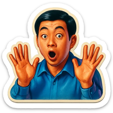 The same Japanese man looks at the viewer with a surprised look, and his hands are empty sticker