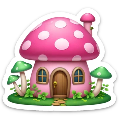 Pink girly mushroom house covered in vines sticker