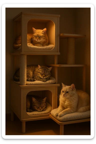 cats relaxing in a vertical playhouse sticker