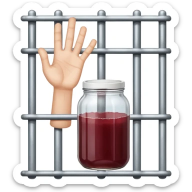 Una mano dimessa che esce da dietro a delle sbarre che porge un barattolo di marmellata  sticker